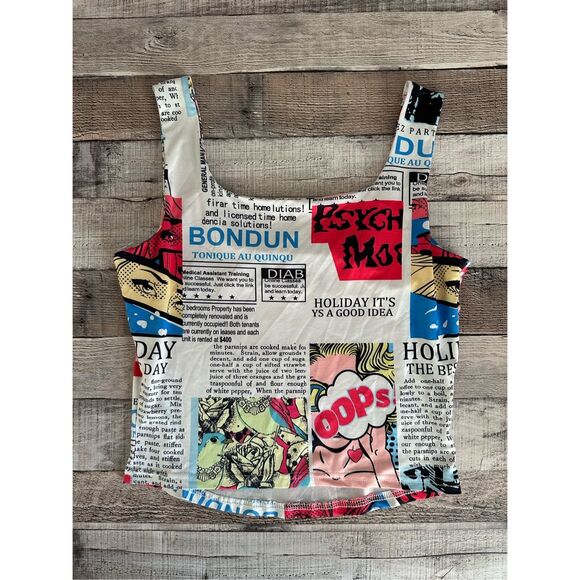 SHEIN Graphic Comic Strip Book Newspaper Pop Art Cropped Tank Top | S - Picture 1 of 6